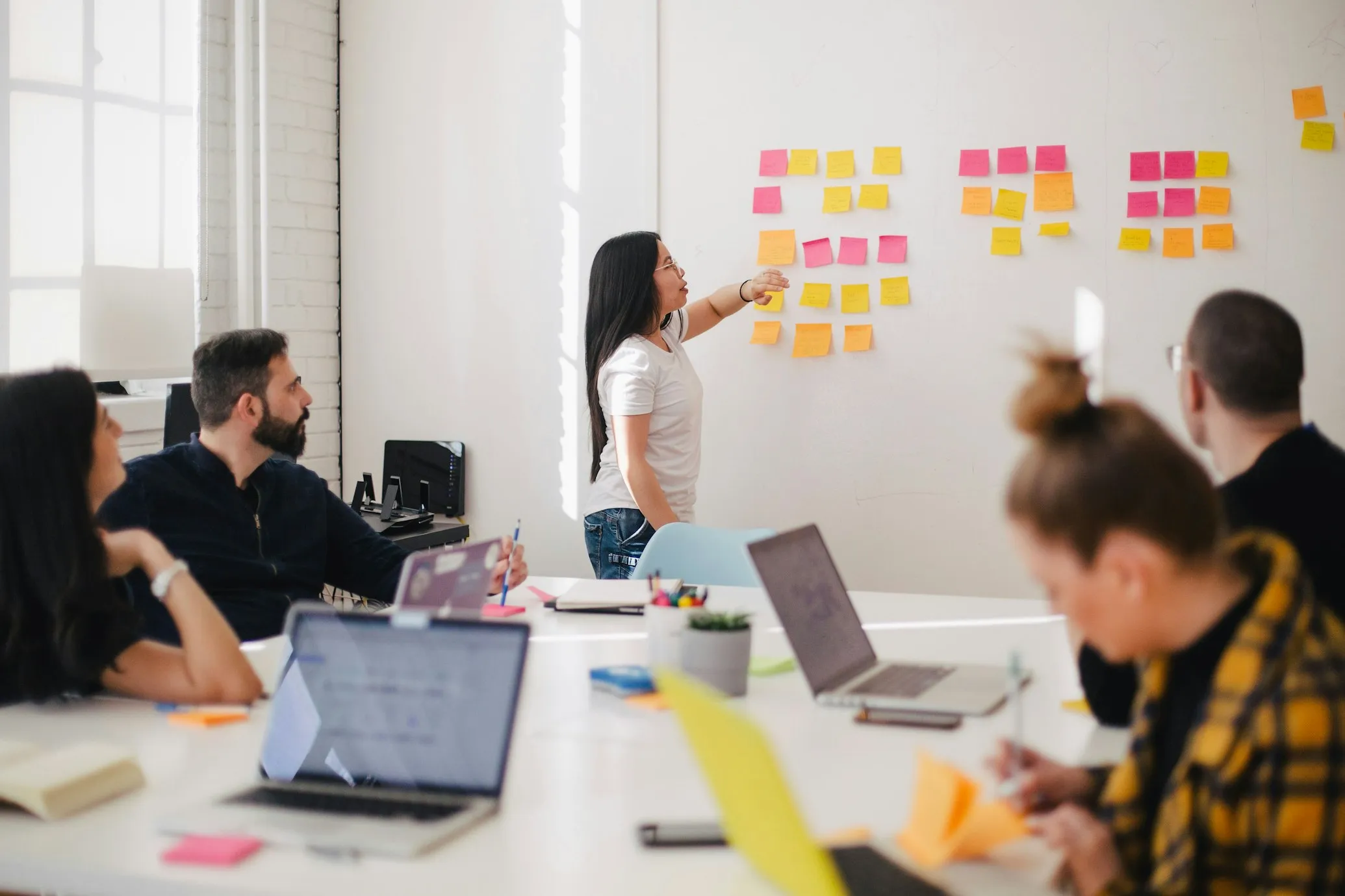 Leadership team in a structured discussion around a conference table